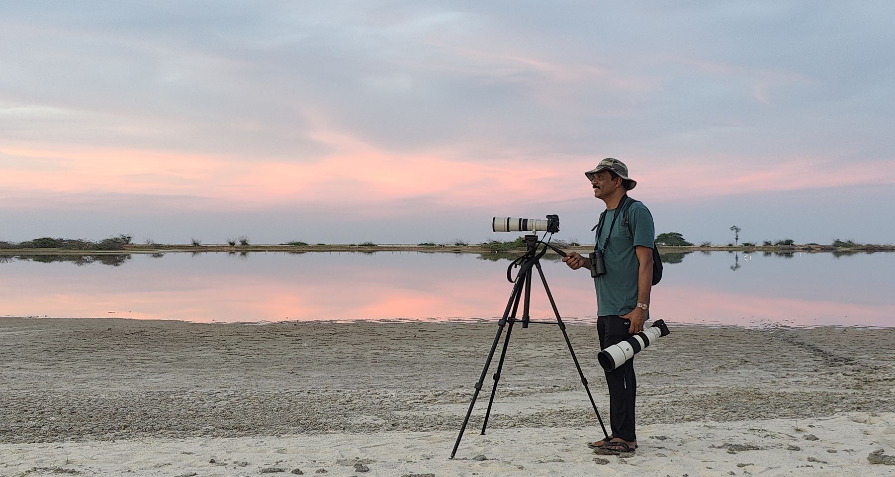 Dr. Byju H. at dawn on a Gulf of Mannar mudflat